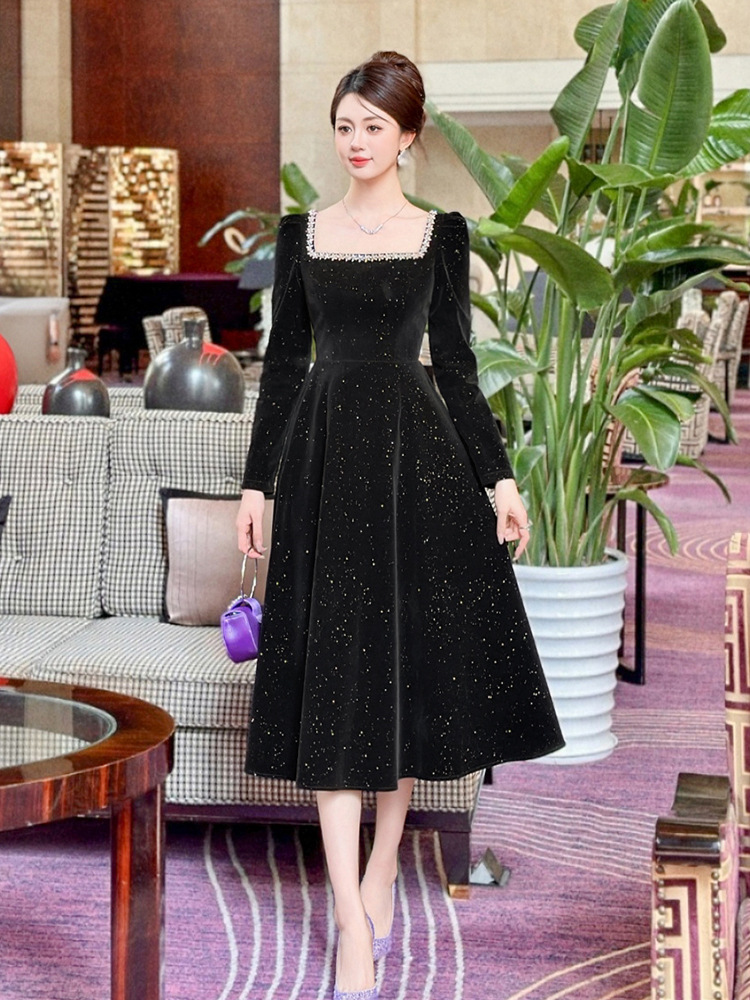 France style velvet big skirt dress for women