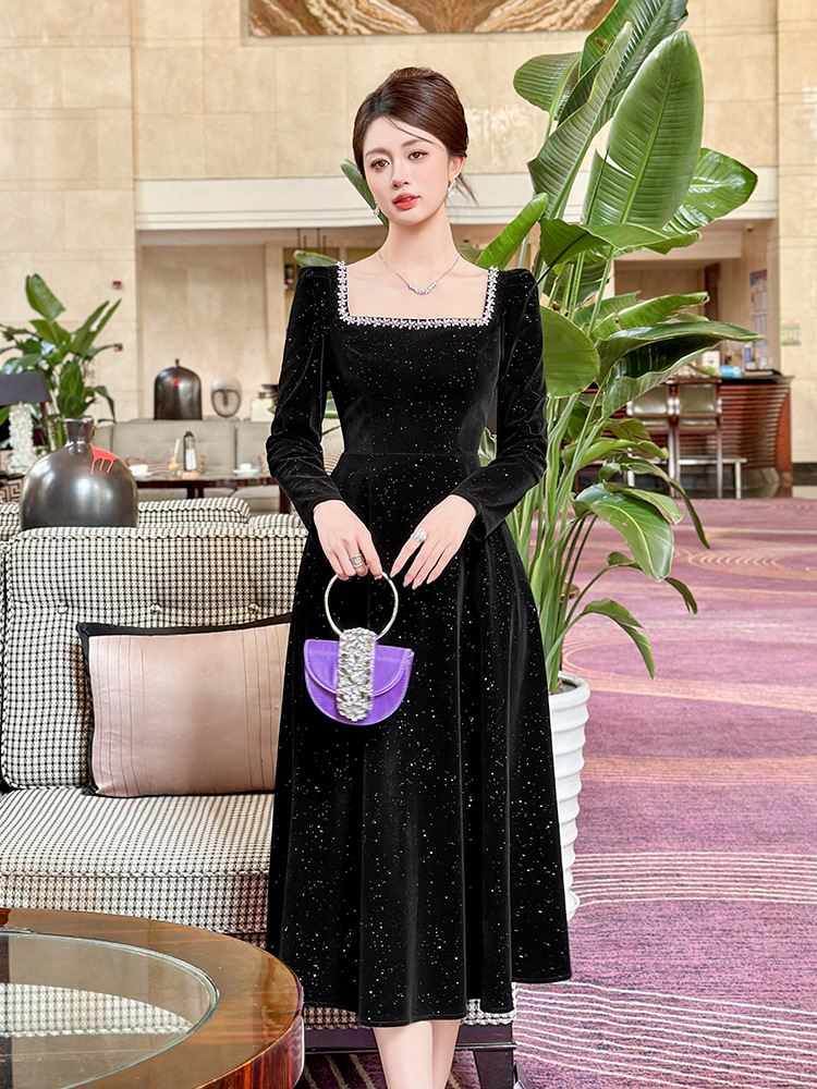 France style velvet big skirt dress for women