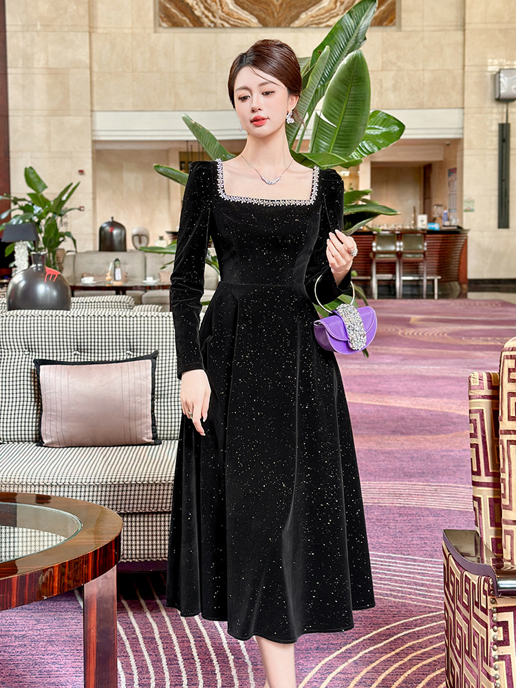 France style velvet big skirt dress for women