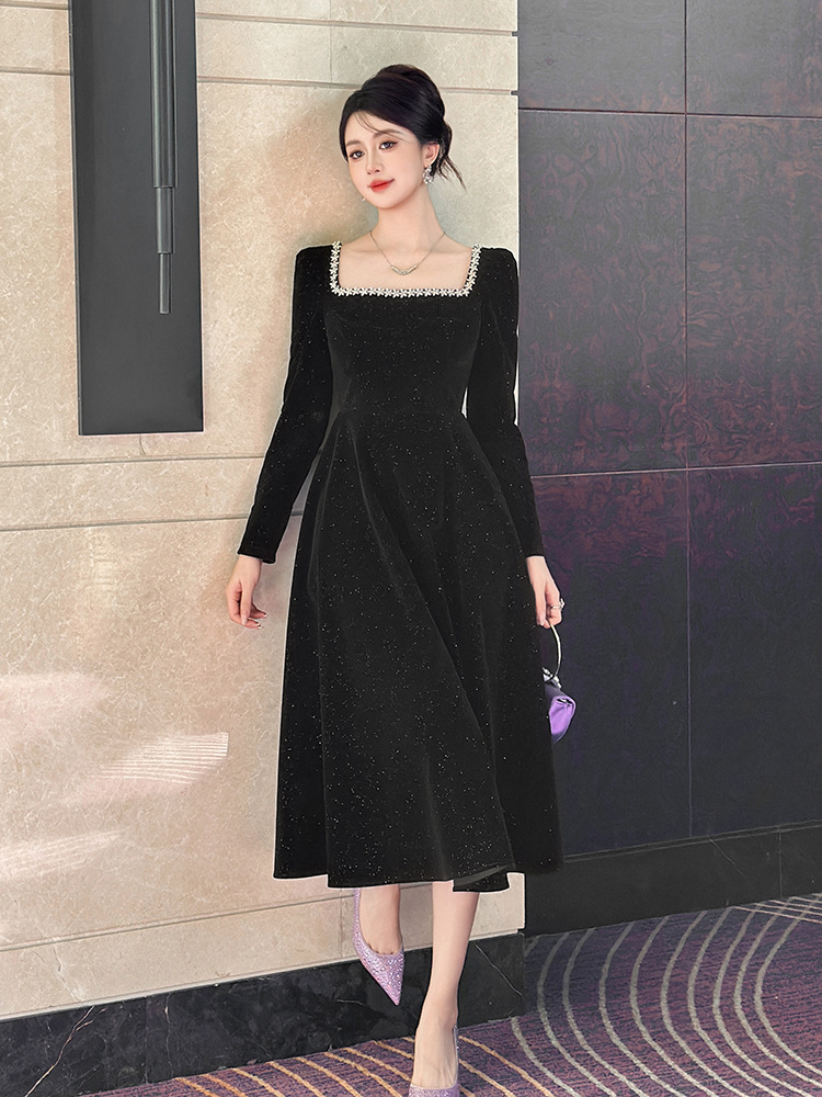 France style velvet big skirt dress for women