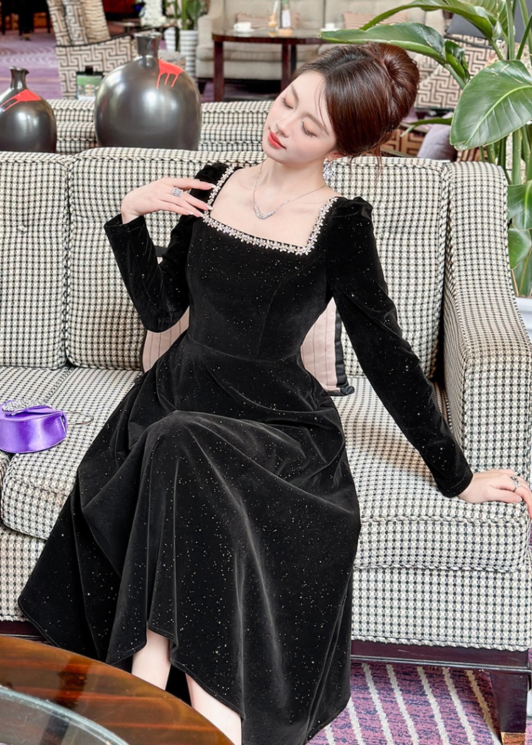 France style velvet big skirt dress for women