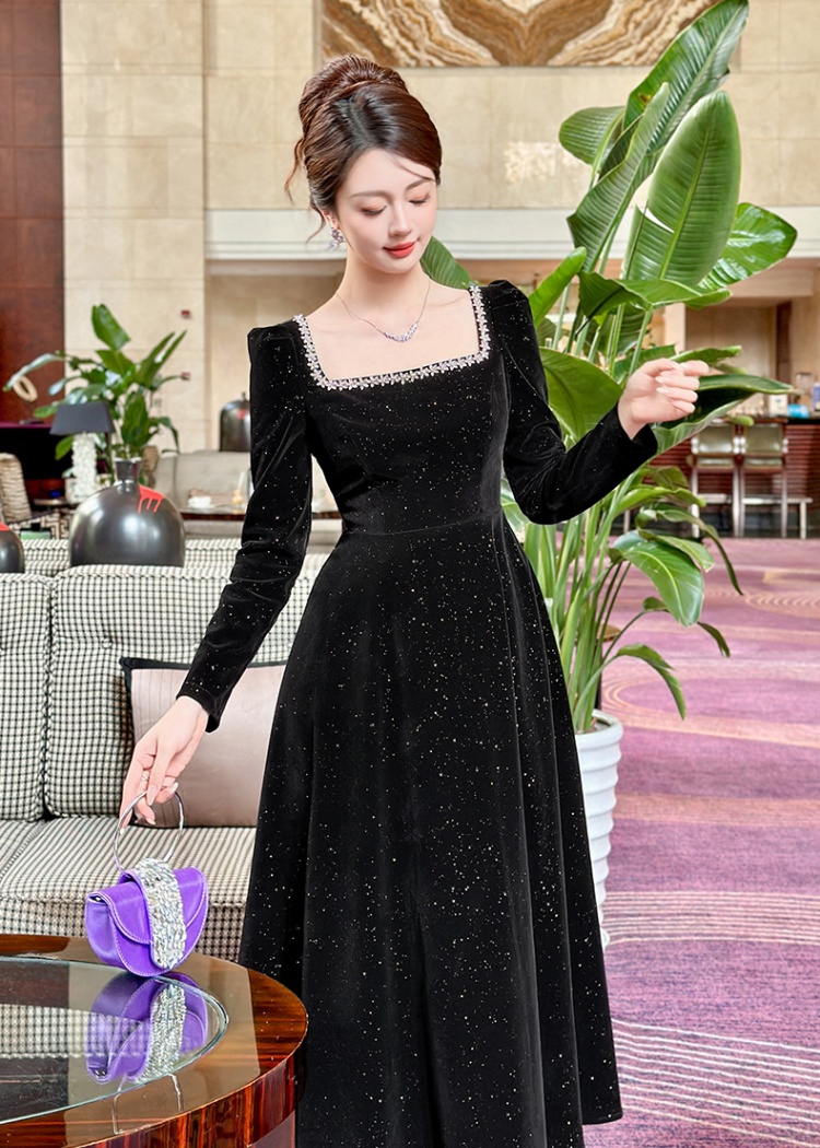 France style velvet big skirt dress for women