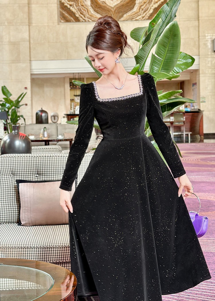 France style velvet big skirt dress for women