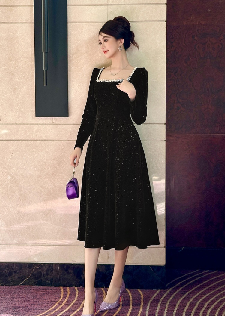 France style velvet big skirt dress for women