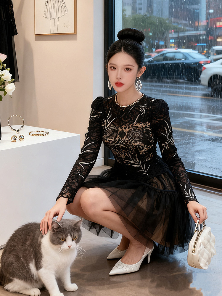 Lace thick and disorderly dress gauze formal dress for women