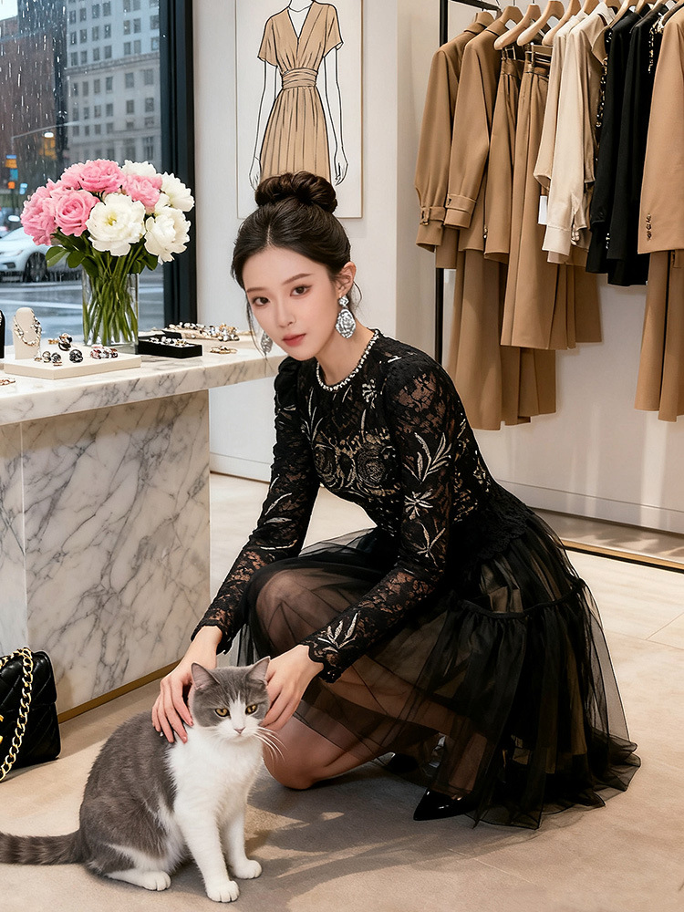 Lace thick and disorderly dress gauze formal dress for women