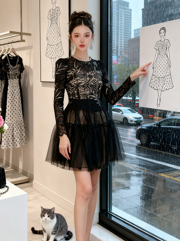 Lace thick and disorderly dress gauze formal dress for women