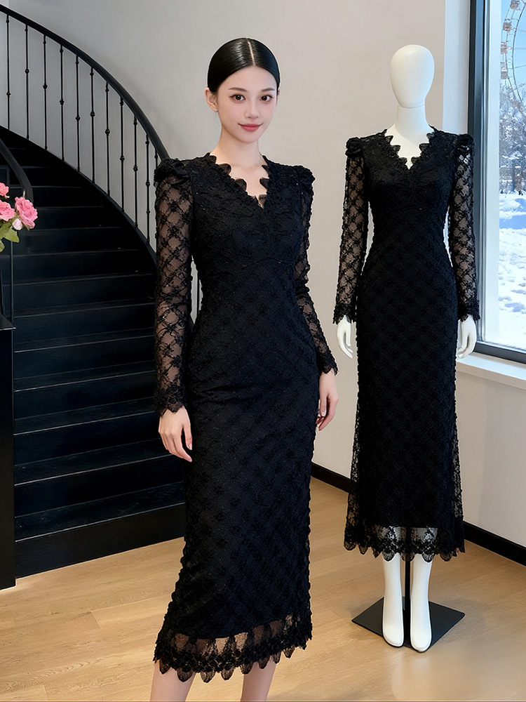 Autumn and winter slim dress package hip long dress