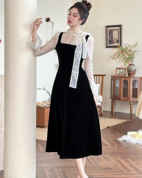 Strap ladies long dress velvet dress for women