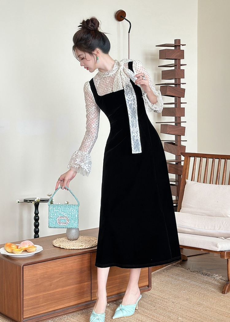 Strap ladies long dress velvet dress for women