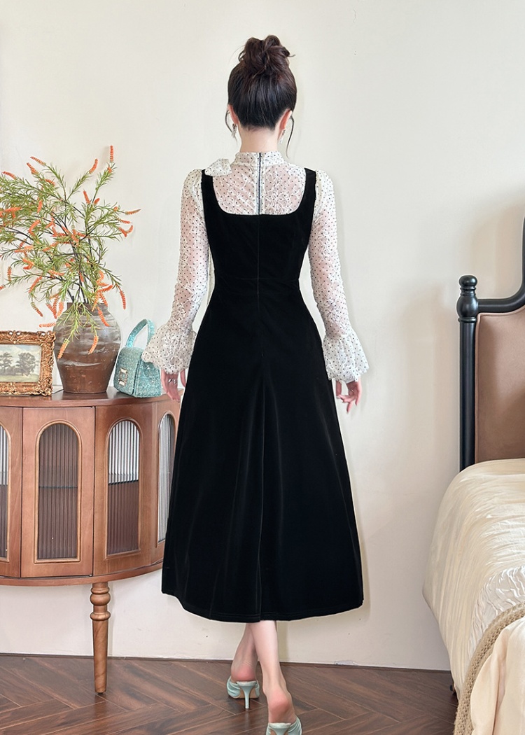 Strap ladies long dress velvet dress for women
