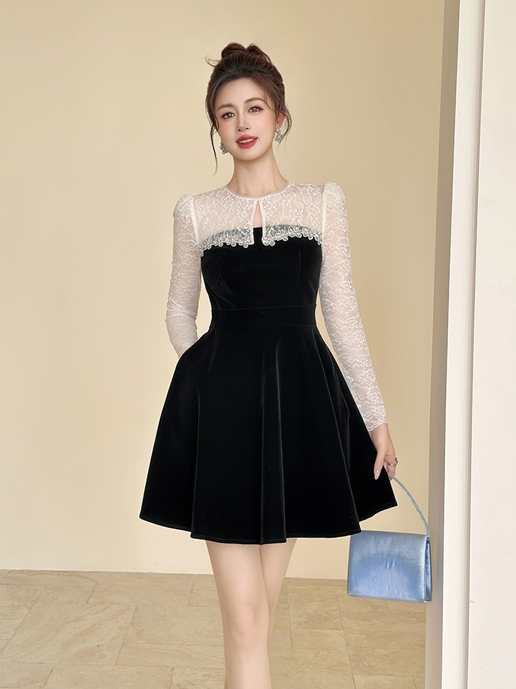 Velvet banquet autumn and winter slim dress for women