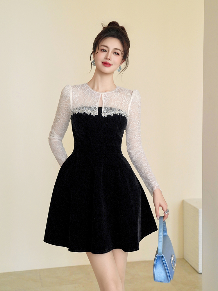 Velvet banquet autumn and winter slim dress for women
