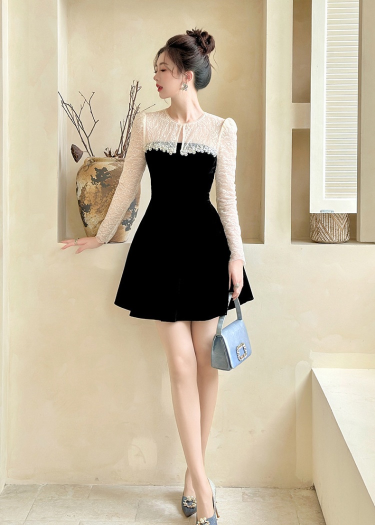 Velvet banquet autumn and winter slim dress for women