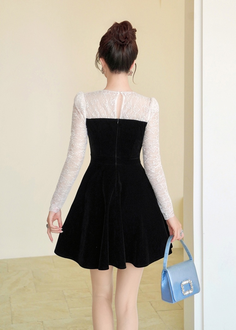 Velvet banquet autumn and winter slim dress for women