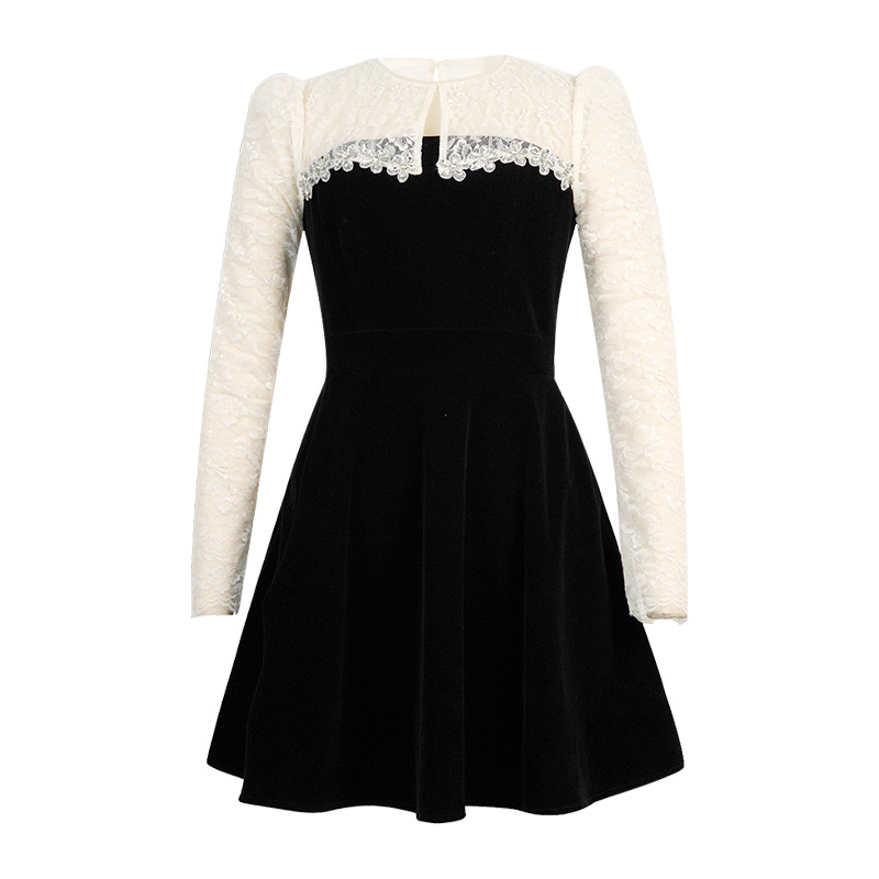 Velvet banquet autumn and winter slim dress for women