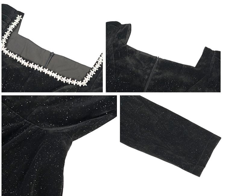 Velvet pinched waist slim autumn and winter dress