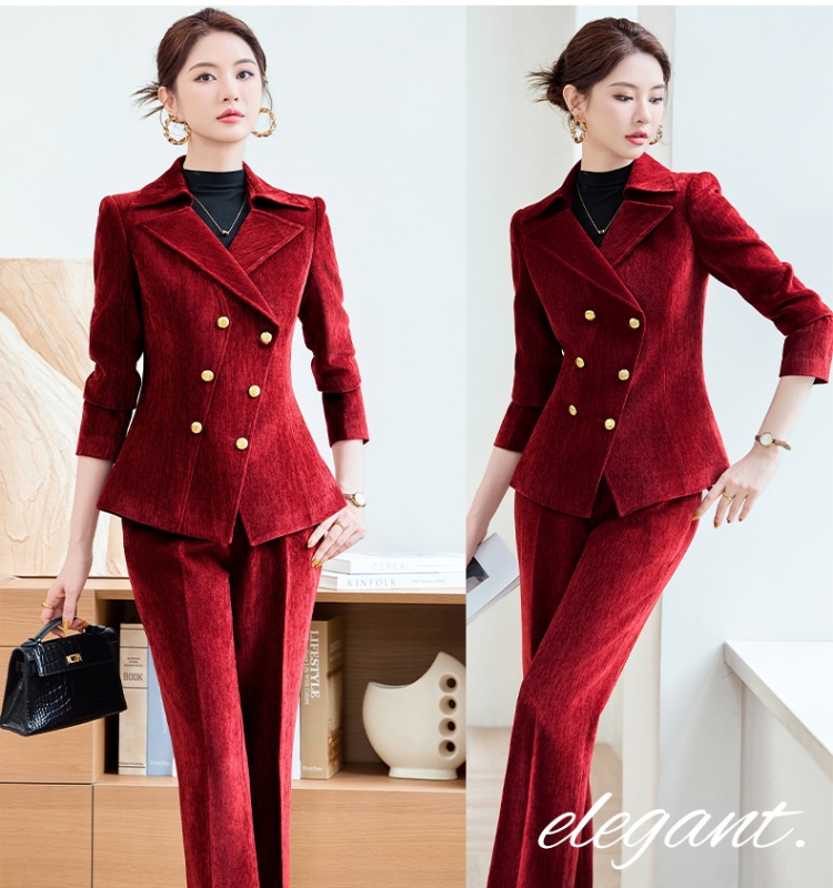 Autumn and winter coat host suit pants a set for women