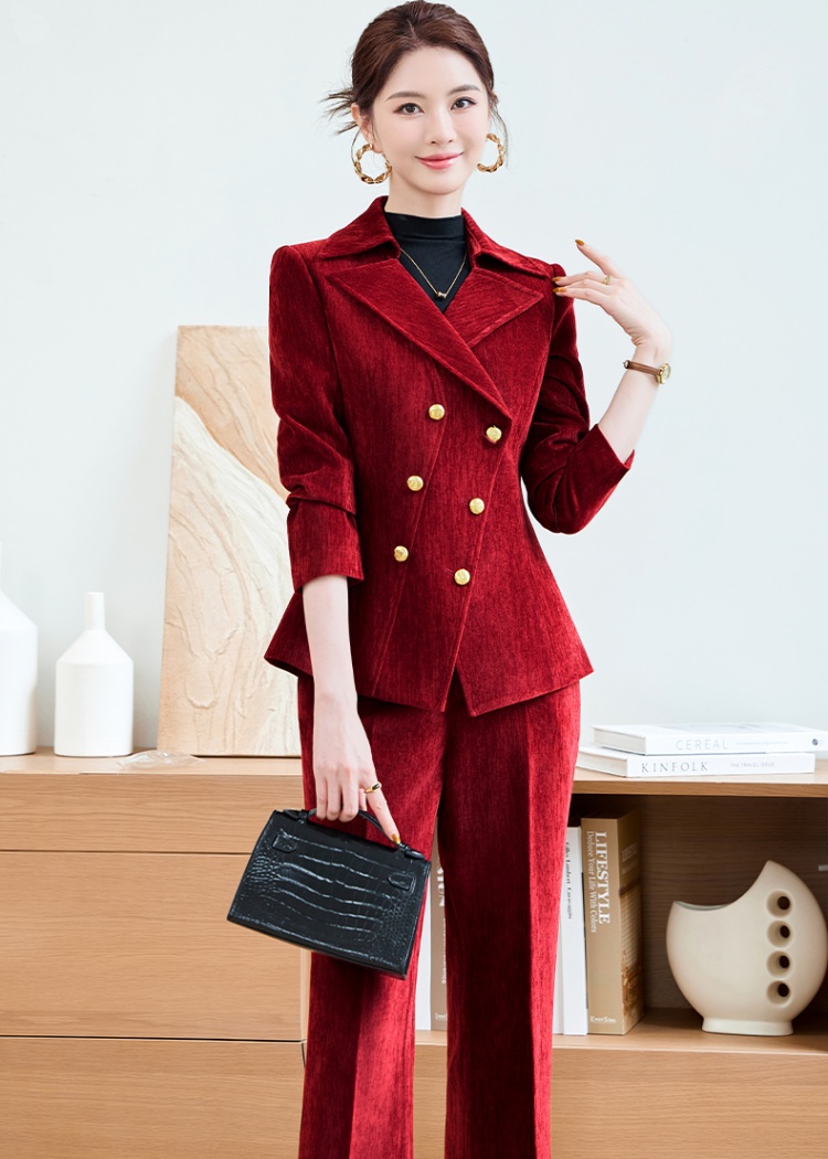 Autumn and winter coat host suit pants a set for women