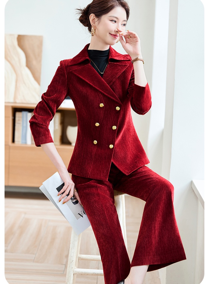 Autumn and winter coat host suit pants a set for women