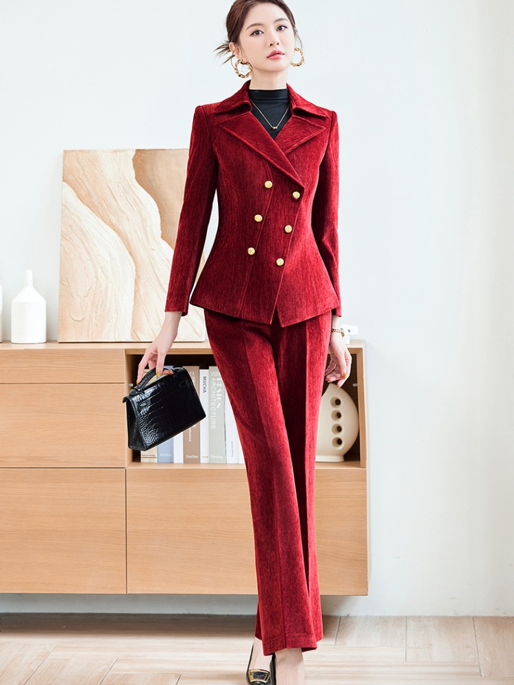 Autumn and winter coat host suit pants a set for women
