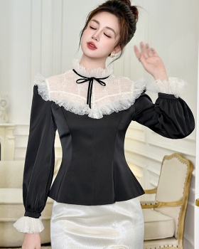 Ladies France style shirt bow tops for women