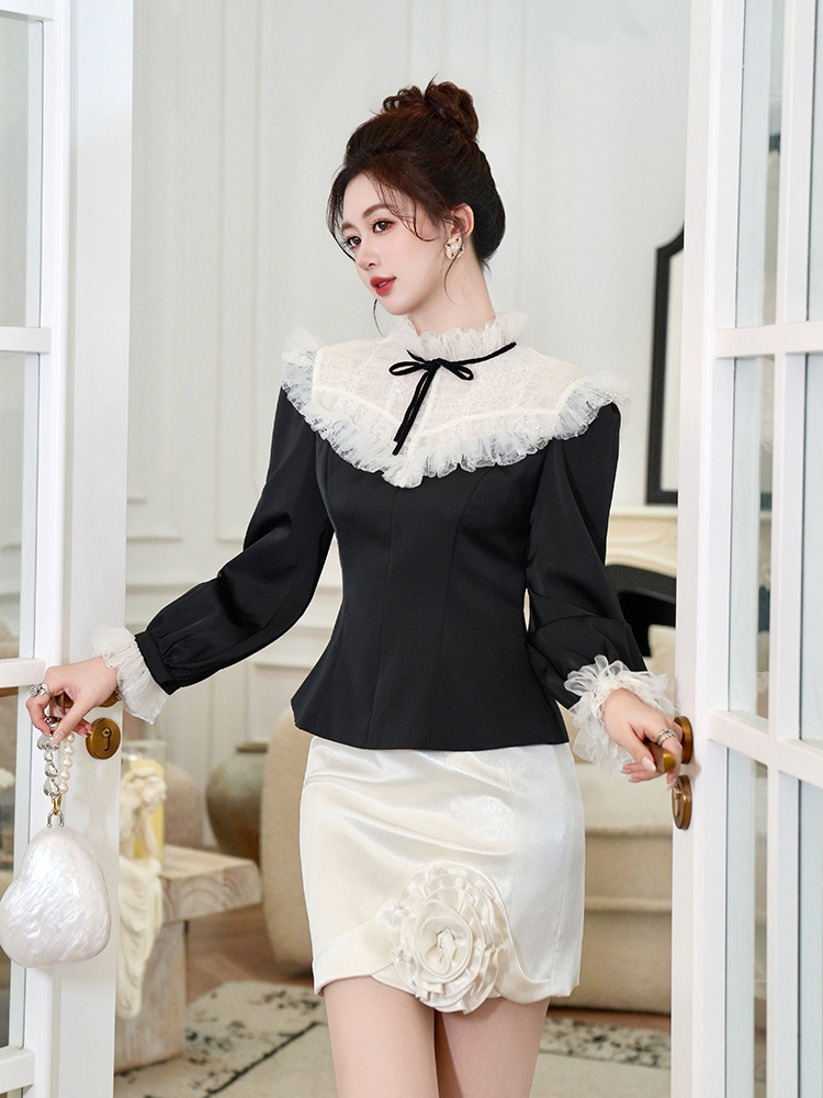 Ladies France style shirt bow tops for women