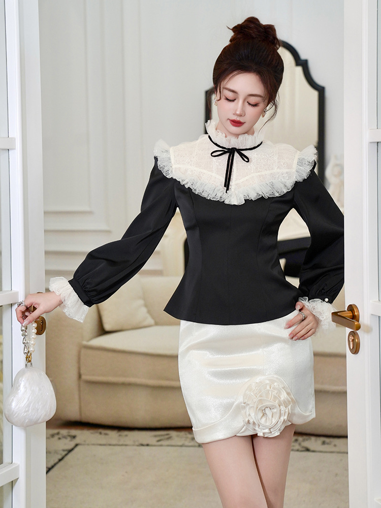 Ladies France style shirt bow tops for women