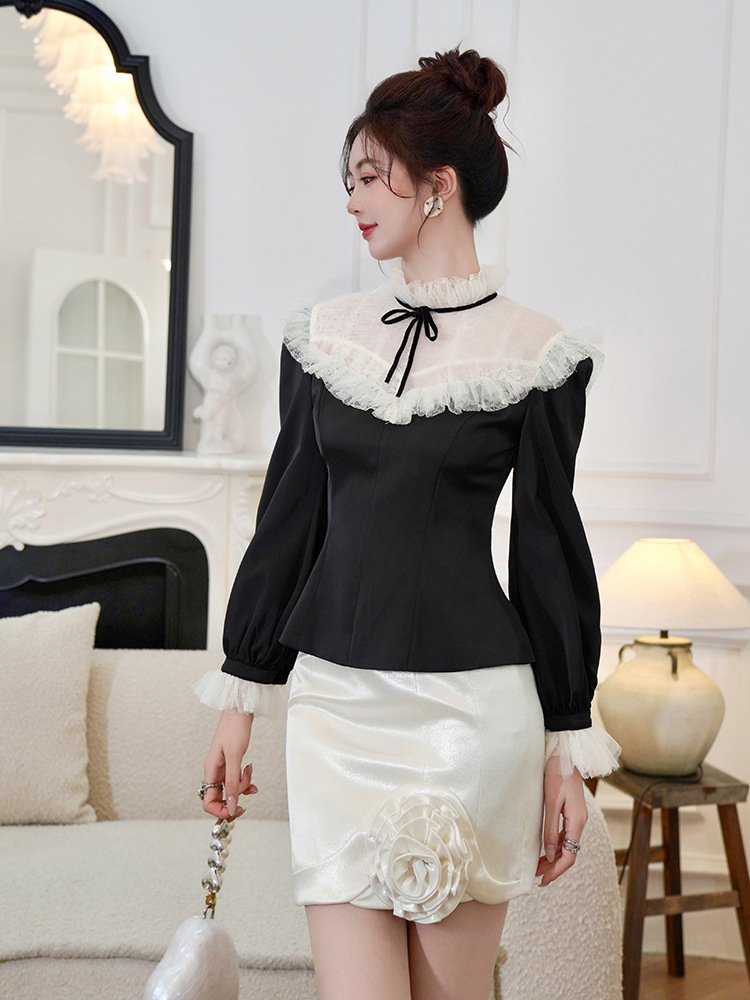 Ladies France style shirt bow tops for women