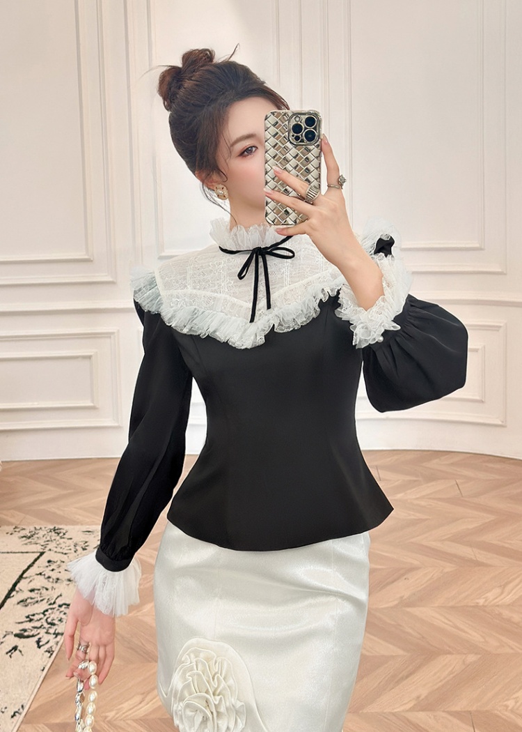 Ladies France style shirt bow tops for women