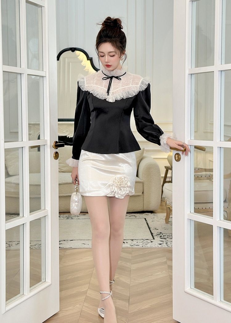 Ladies France style shirt bow tops for women