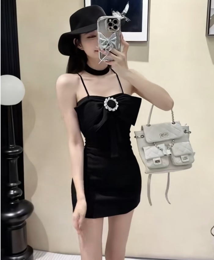 Sling fleece dress wrapped chest package hip T-back