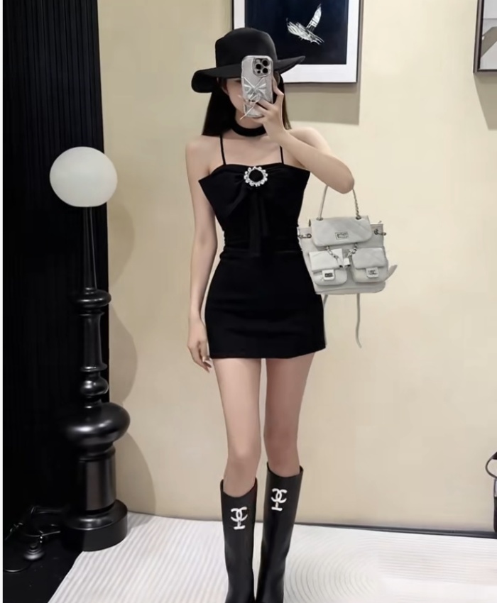 Sling fleece dress wrapped chest package hip T-back