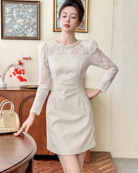 Autumn and winter splice lace France style dress