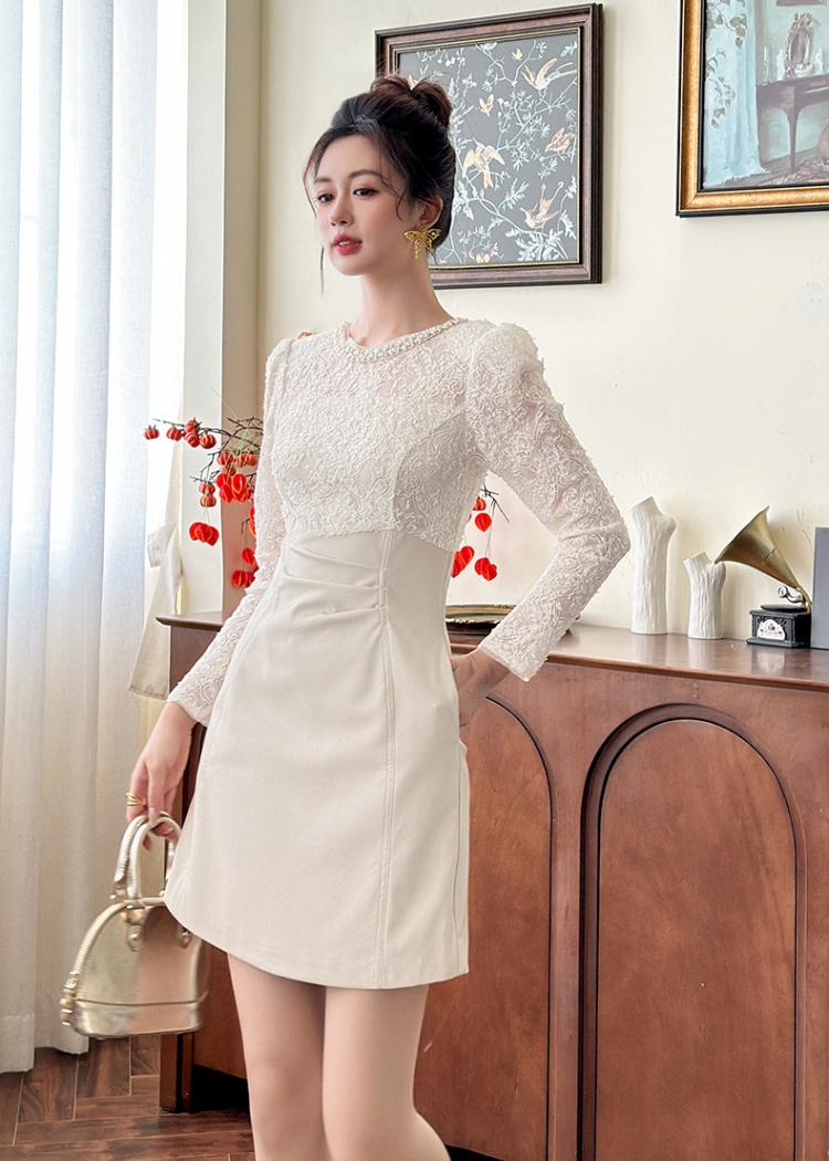 Autumn and winter splice lace France style dress