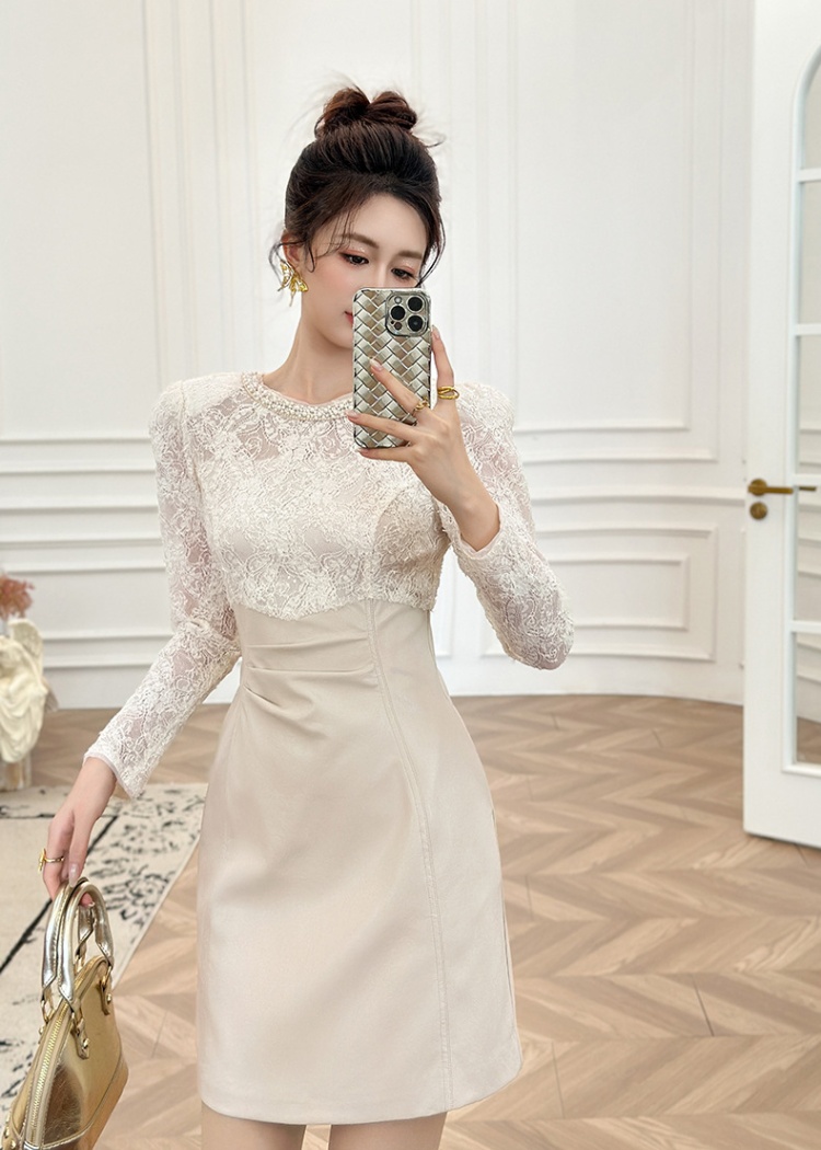 Autumn and winter splice lace France style dress