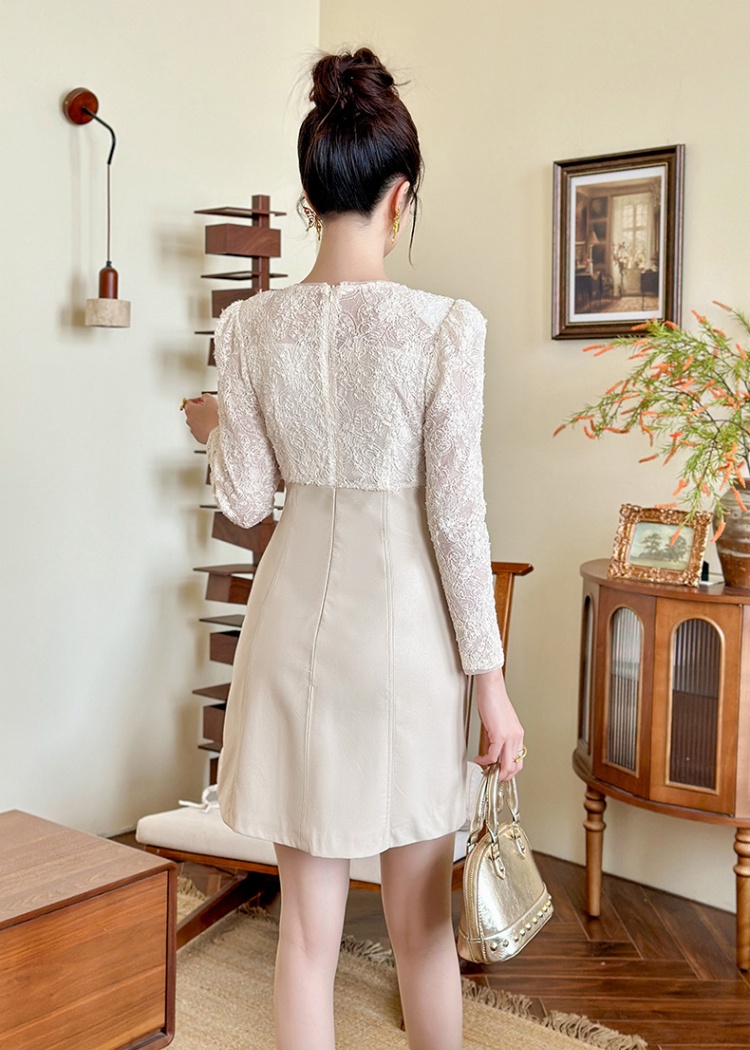 Autumn and winter splice lace France style dress