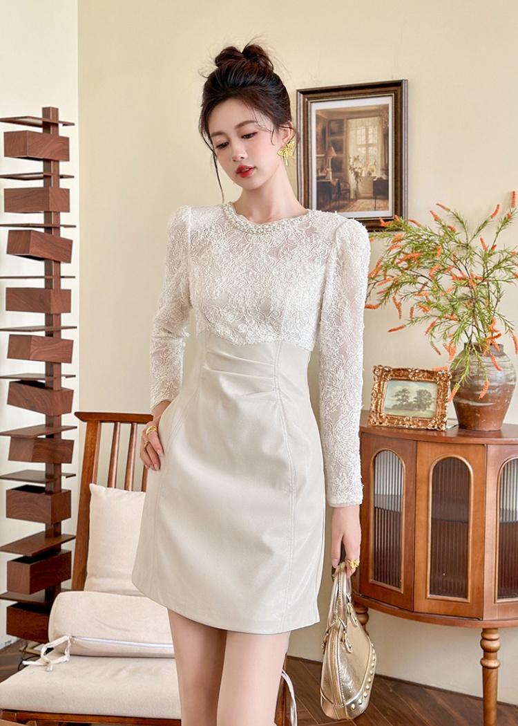 Autumn and winter splice lace France style dress