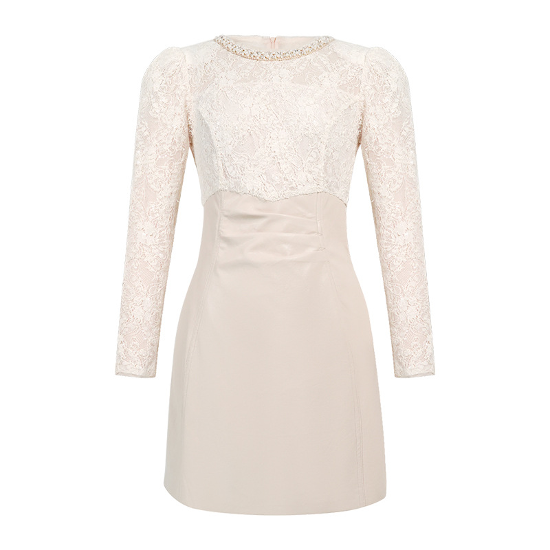 Autumn and winter splice lace France style dress