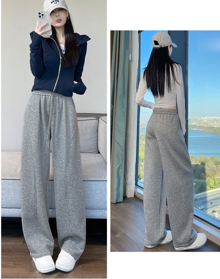 Elastic waist wide leg pants simple casual pants