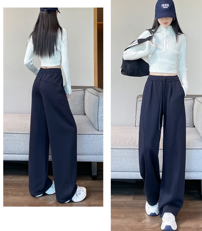 Elastic waist wide leg pants simple casual pants