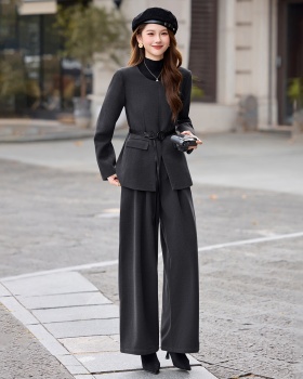 Winter coat woolen wide leg pants a set for women