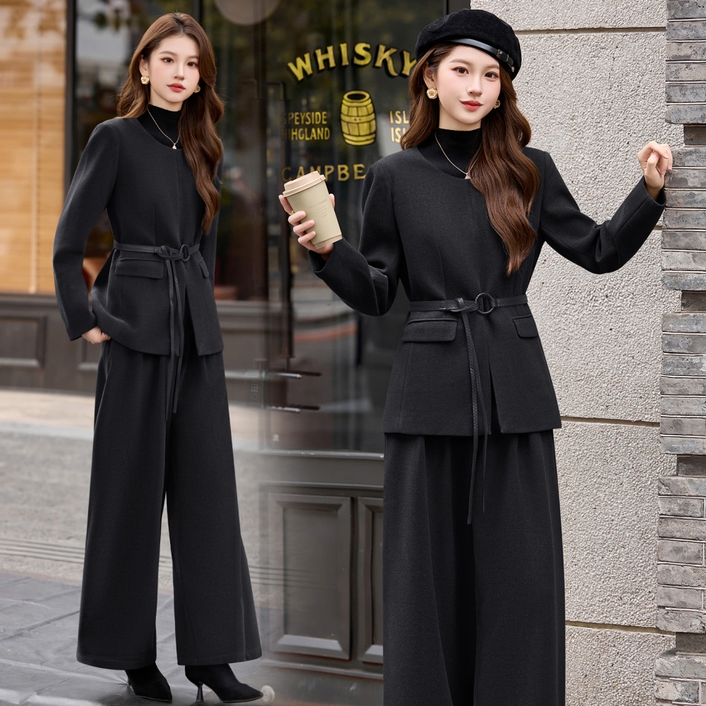 Winter coat woolen wide leg pants a set for women