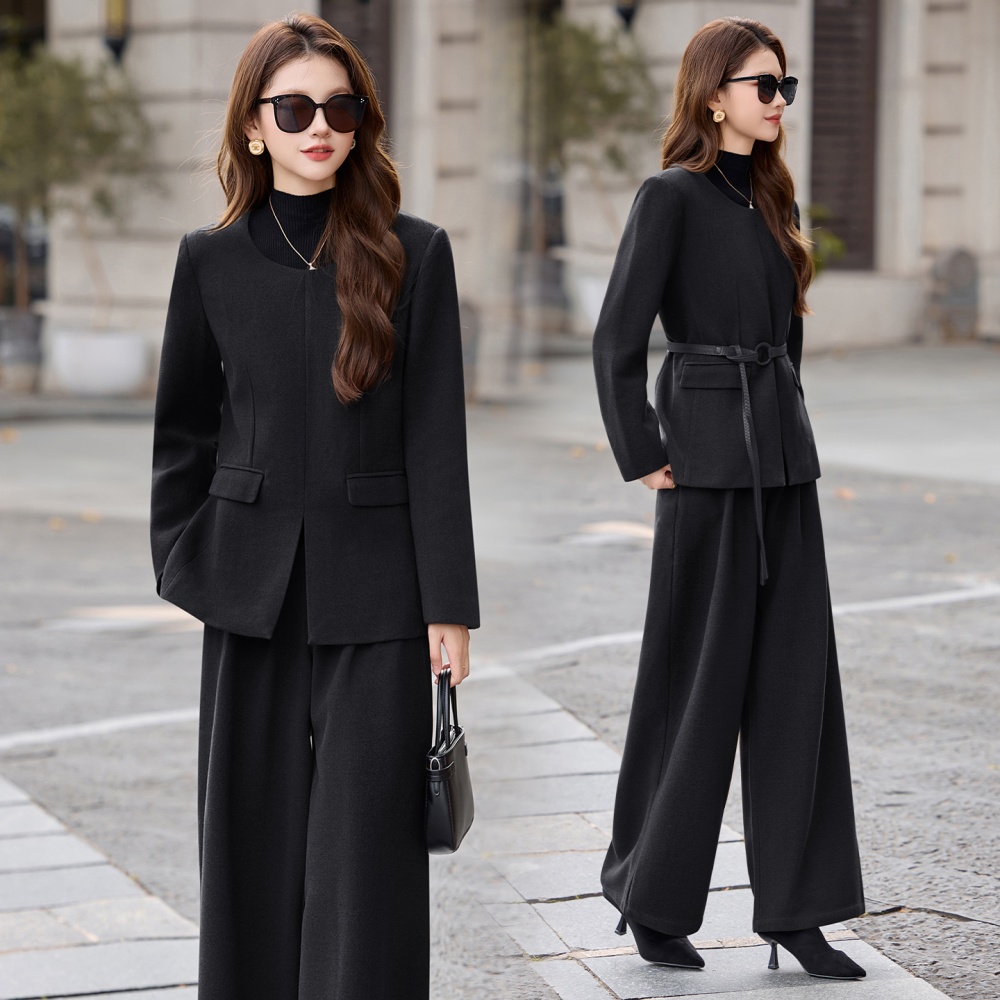 Winter coat woolen wide leg pants a set for women