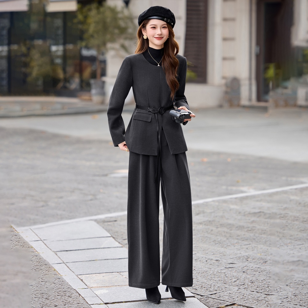 Winter coat woolen wide leg pants a set for women
