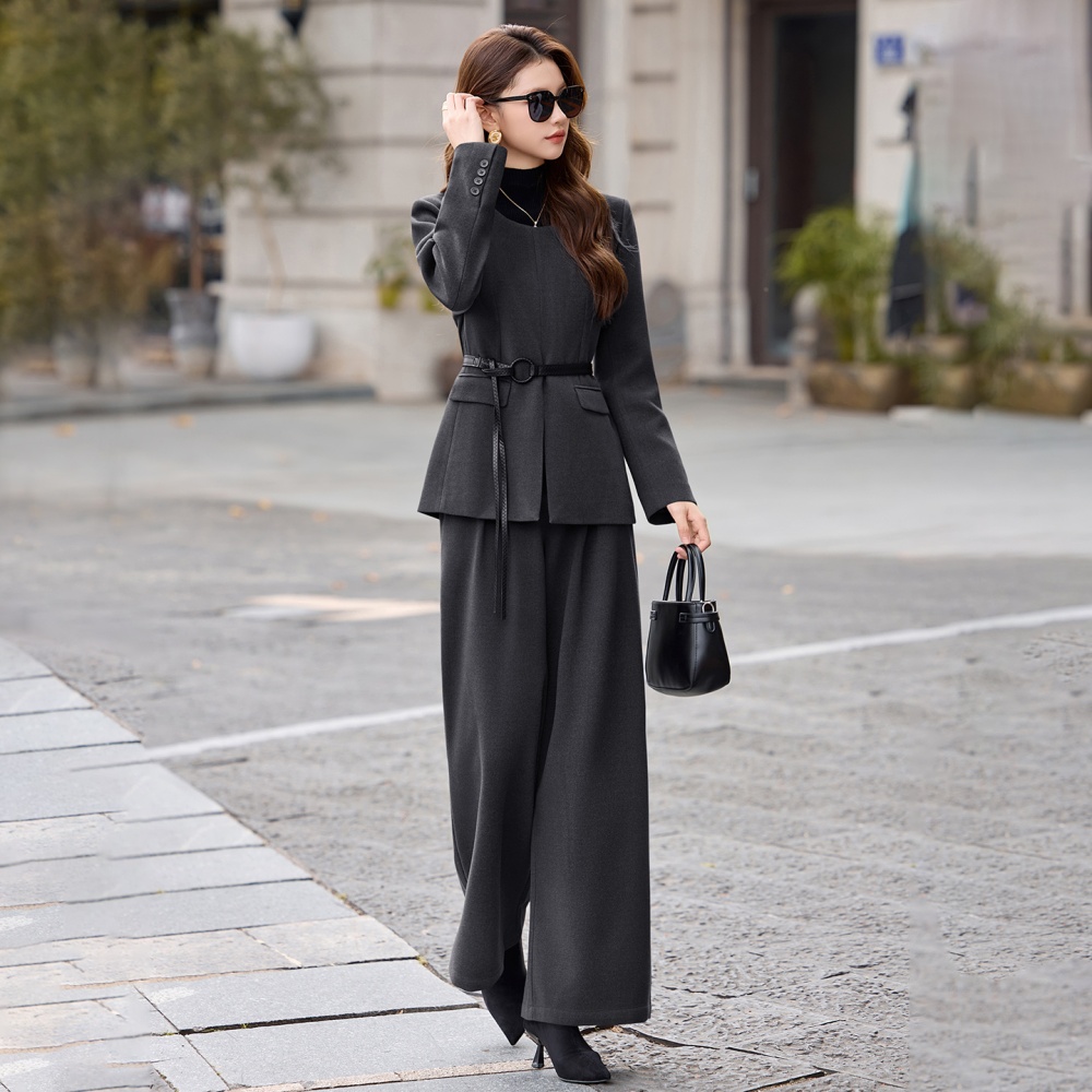 Winter coat woolen wide leg pants a set for women