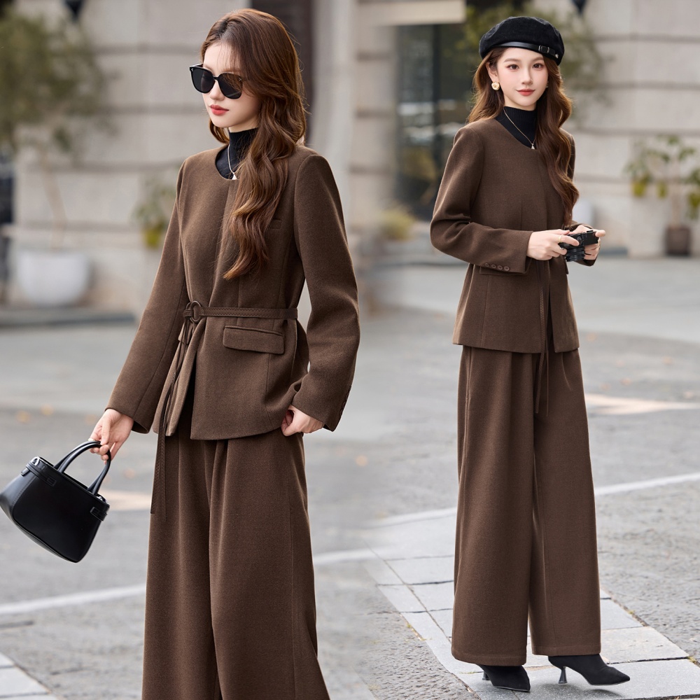 Winter coat woolen wide leg pants a set for women