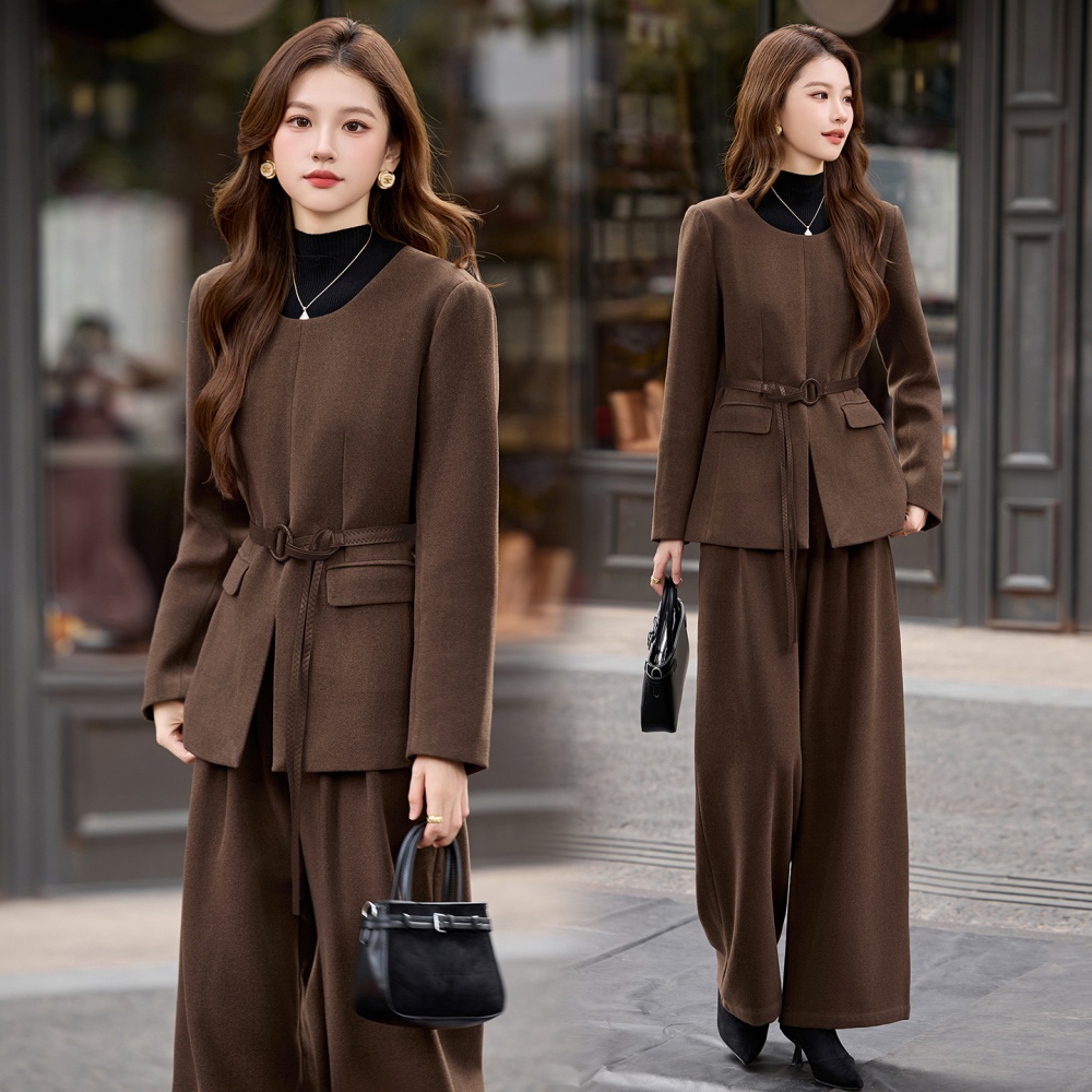 Winter coat woolen wide leg pants a set for women