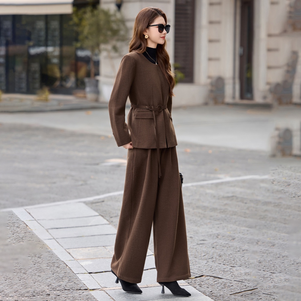 Winter coat woolen wide leg pants a set for women