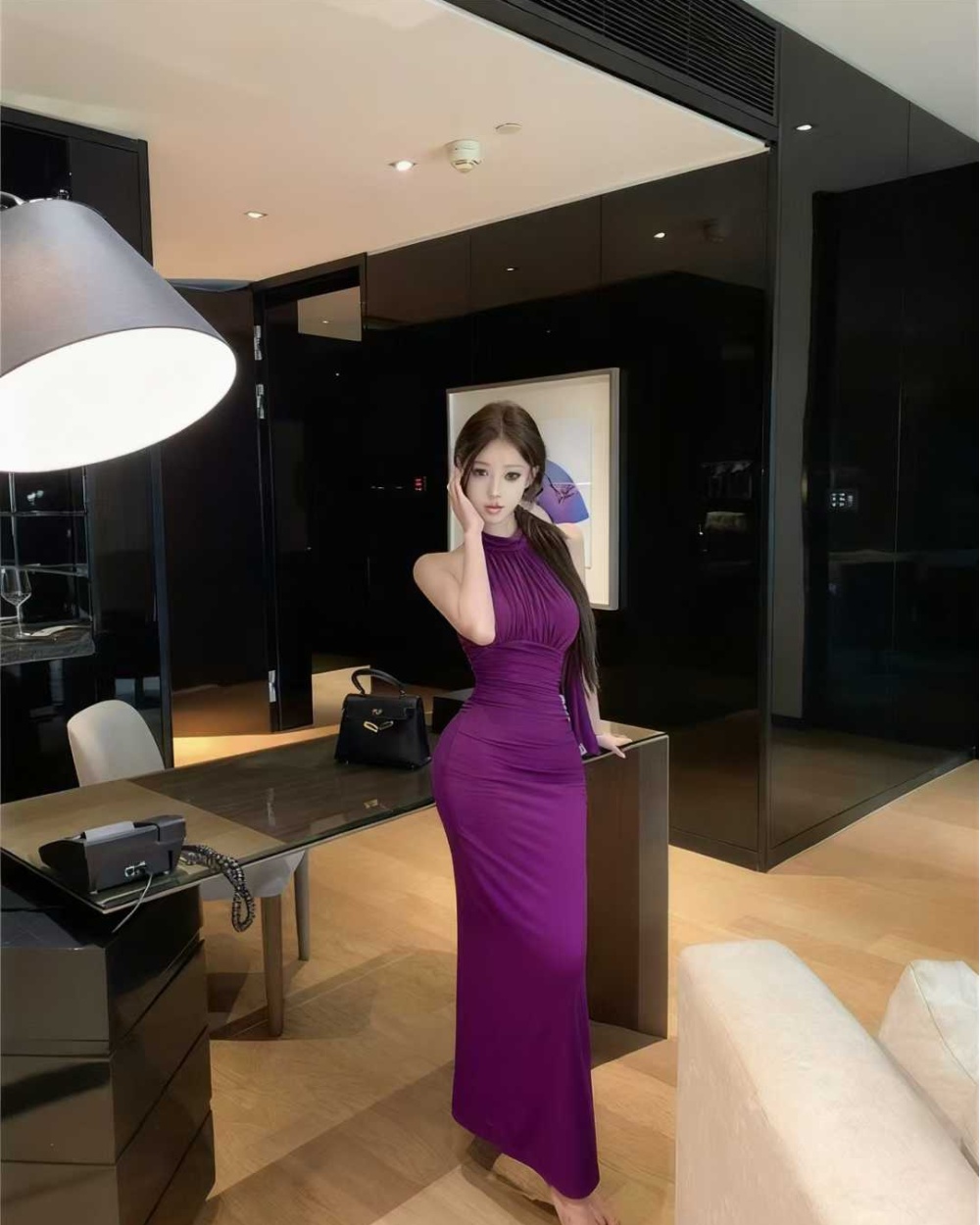 Split temperament long dress streamer halter dress for women